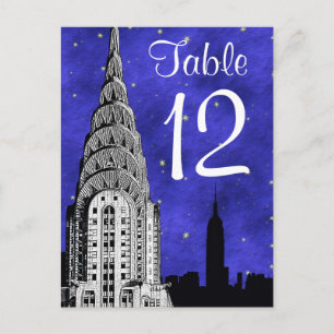 NYC-Skyline-Silhouette Blaue Sterne Tischzahl Postkarte