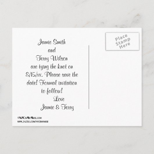 NYC Skyline Silhouette Blue Starry Save the Date 2 Ankündigungspostkarte (Rückseite)