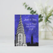 NYC Skyline Silhouette Blue Starry Save the Date 2 Ankündigungspostkarte (Stehend Vorderseite)
