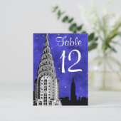 NYC Skyline Silhouette Blue Starry Tischnummer (Stehend Vorderseite)