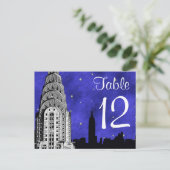 NYC Skyline Silhouette Chry Blu Strry Tischnummer (Stehend Vorderseite)
