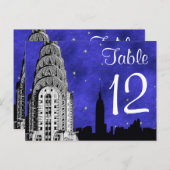 NYC Skyline Silhouette Chry Blu Strry Tischnummer (Vorne/Hinten)