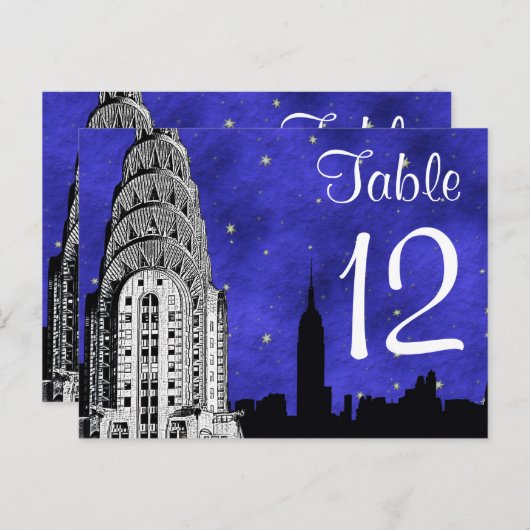 NYC Skyline Silhouette Chry Blu Strry Tischnummer (Vorne/Hinten)