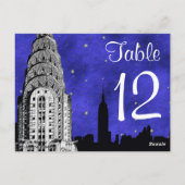 NYC Skyline Silhouette Chry Blu Strry Tischnummer (Rückseite)