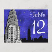 NYC Skyline Silhouette Chry Blu Strry Tischnummer (Vorderseite)