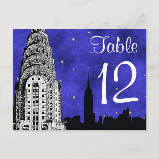 NYC Skyline Silhouette Chry Blu Strry Tischnummer (Vorderseite)