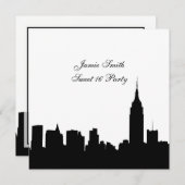 NYC Skyline Silhouette, ESB #1 BW Sweet 16 SQ Einladung (Vorne/Hinten)