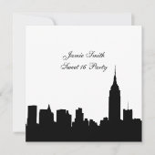 NYC Skyline Silhouette, ESB #1 BW Sweet 16 SQ Einladung (Vorderseite)