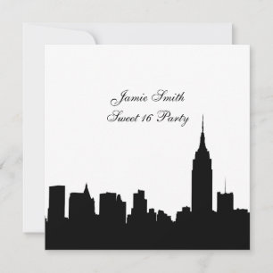 NYC Skyline Silhouette, ESB #1 BW Sweet 16 SQ Einladung