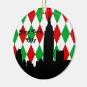 NYC Skyline Silhouette ESB Red Grn Harlequin Xmas Keramikornament (Links)