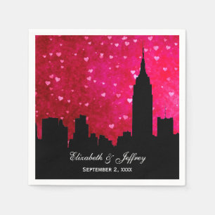 NYC Skyline Silhouette Hot Pink Red Heart Serviette