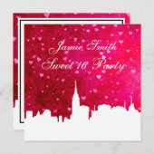 NYC Skyline Silhouette Ht Pink Red Heart Sweet 16 Einladung (Vorne/Hinten)