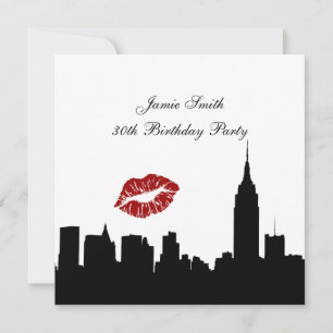 NYC Skyline Silhouette, Kiss ESB #1 BW Birthday SQ Einladung