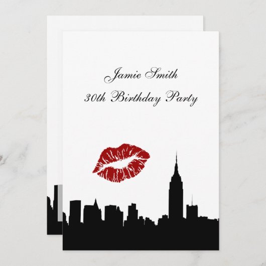 NYC Skyline Silhouette, Kiss ESB #1 BW Birthday V Einladung (Vorne/Hinten)