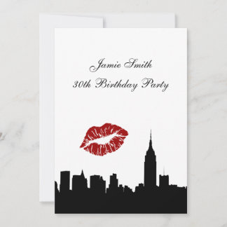 NYC Skyline Silhouette, Kiss ESB #1 BW Birthday V Einladung