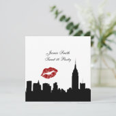 NYC Skyline Silhouette, Kiss ESB #1 BW Sweet 16 SQ Einladung (Stehend Vorderseite)
