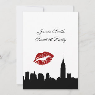 NYC Skyline Silhouette, Kiss ESB #1 BW Sweet 16 V Einladung