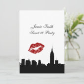 NYC Skyline Silhouette, Kiss ESB #1 BW Sweet 16 V Einladung (Stehend Vorderseite)