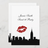NYC Skyline Silhouette, Kiss ESB #1 BW Sweet 16 V Einladung (Vorne/Hinten)
