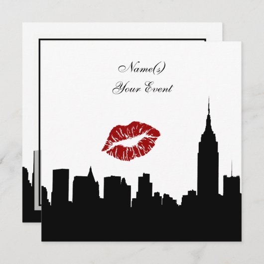 NYC Skyline Silhouette Kiss ESB #1 SQ Party Einlad Einladung (Vorne/Hinten)