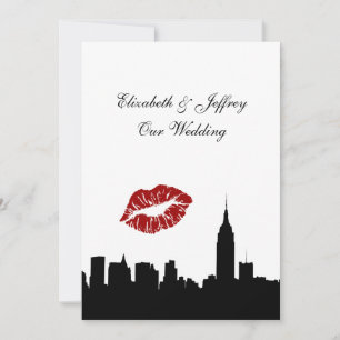 NYC-Skyline-Silhouette, Kuss ESB #1 SW Hochzeit V Einladung