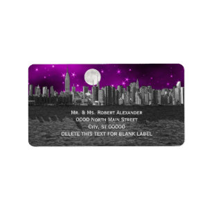 NYC-Skyline-Silhouette-Mond-Lila-Adresse-Etikett Adressaufkleber