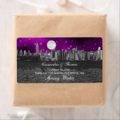 NYC Skyline Silhouette Moon Lila H Wasserflasche (Insitu)