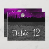 NYC Skyline Silhouette Moon Lila Tischnummer (Vorne/Hinten)