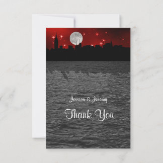 NYC Skyline Silhouette Moon Red Danke
