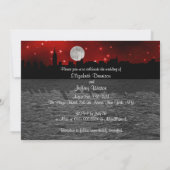 NYC Skyline Silhouette Moon Red Wedding Einladung (Rückseite)