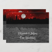 NYC Skyline Silhouette Moon Red Wedding Einladung (Vorne/Hinten)