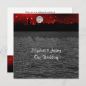 NYC Skyline Silhouette Moon Red Wedding SQL Einladung (Vorne/Hinten)