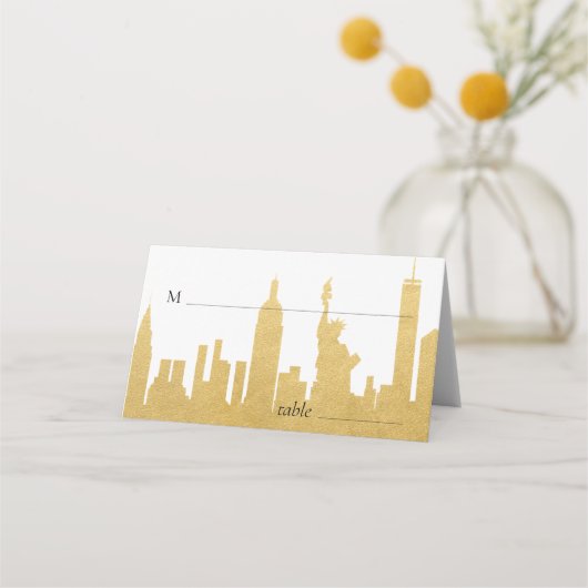 NYC Skyline Silhouette New York City Gold Escort Platzkarte (Vorderseite)
