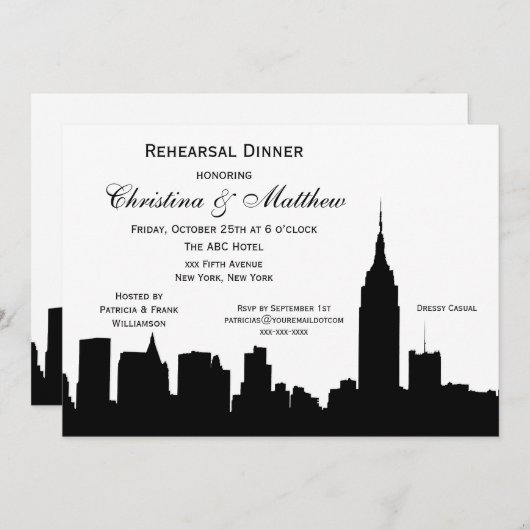 NYC Skyline Silhouette Probe Dinner Einladung (Vorne/Hinten)