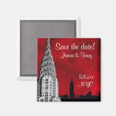 NYC Skyline Silhouette Red Star Rett Date Magnet 2 (Vorderseite/Rückseite)
