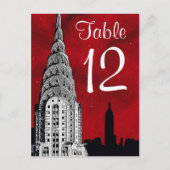 NYC Skyline Silhouette Red Starry Tischnummer (Vorderseite)
