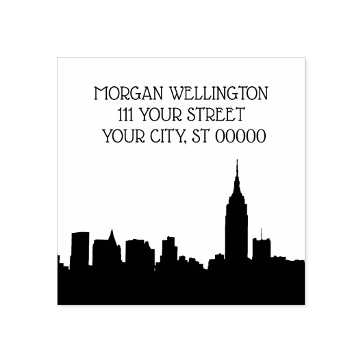 NYC Skyline Silhouette Rücksendeadresse Gummistempel (Prägung)