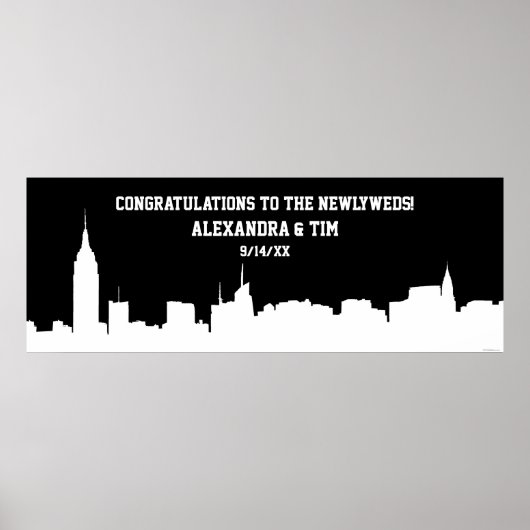 NYC Skyline Silhouette Wedding Party Banner Was? Poster (Vorne)