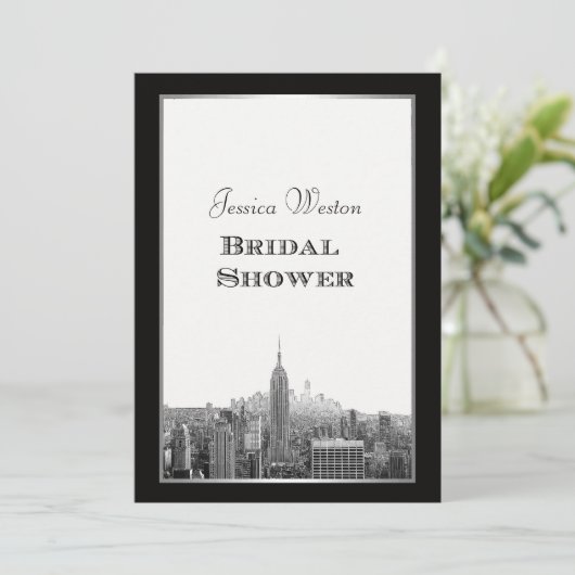 NYC Skyline Top of the Rock ESB Etch Brautparty Einladung (Stehend Vorderseite)