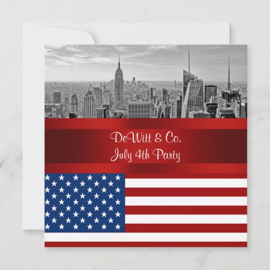 NYC Skyline USA Flag Red White Blue Party Einladung (Vorderseite)