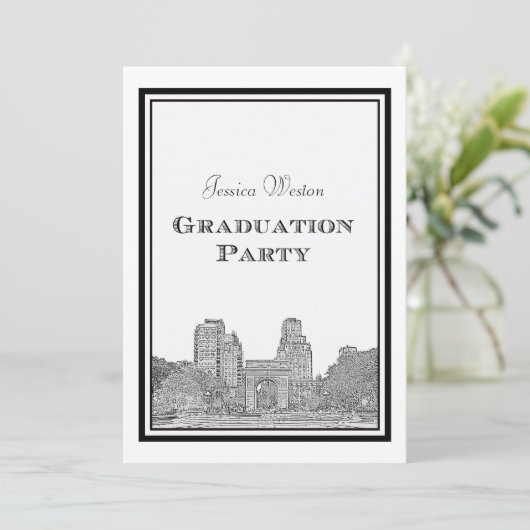 NYC Skyline Washington Sq Etched DIY Abschluss Einladung (Stehend Vorderseite)