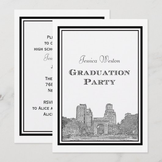 NYC Skyline Washington Sq Etched DIY Abschluss Einladung (Vorne/Hinten)