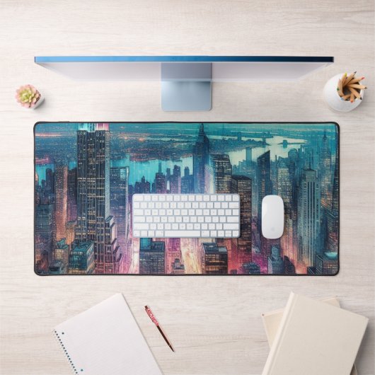 NYC Skyline Watercolor Workspace Desktop Mat Schreibtischunterlage (Büro 1)