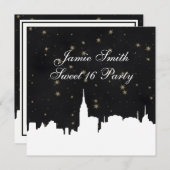 NYC Skyline Welche Silhouette Blk Gold Star Sweet Einladung (Vorne/Hinten)