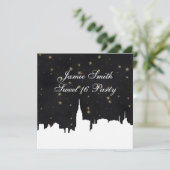 NYC Skyline Welche Silhouette Blk Gold Star Sweet Einladung (Stehend Vorderseite)