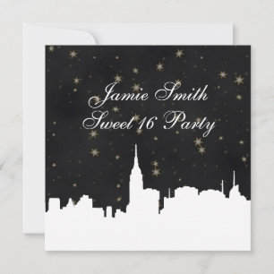 NYC Skyline Welche Silhouette Blk Gold Star Sweet  Einladung