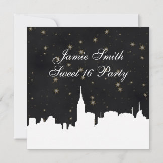NYC Skyline Welche Silhouette Blk Gold Star Sweet Einladung