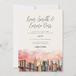 NYC-Skyline-Ziel Wasserfarben-Hochzeit Einladung