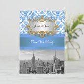 NYC SNYC Skyline BW D4 Damask Wedding Invitation V Einladung (Stehend Vorderseite)
