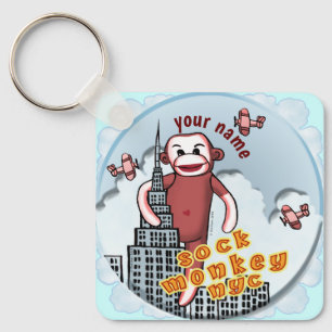 NYC Sock Monkey benutzerdefinierter Name Schlüsselanhänger
